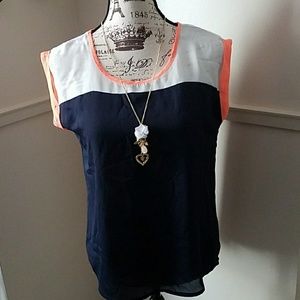 White & Navy blue Top